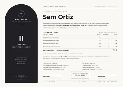 Registry Arch — Certificate template, Organic arches layout, rendered from live data