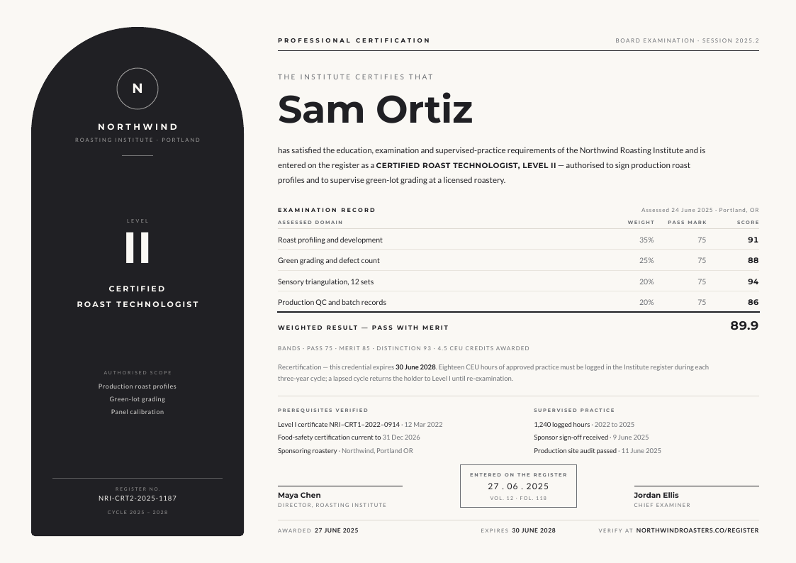 Registry Arch — certificate template, Organic arches layout, rendered from live data