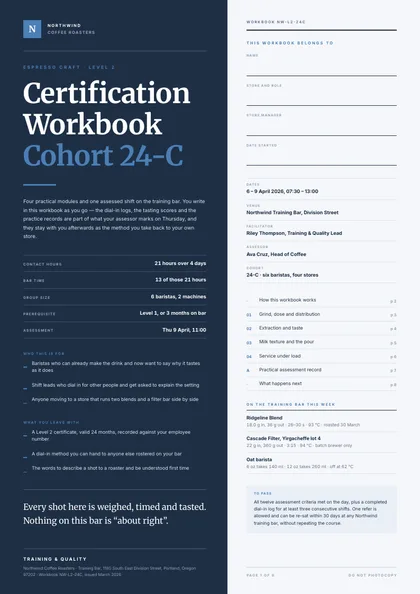 Dial In Rail — Course workbook template, Side rail layout, rendered from live data