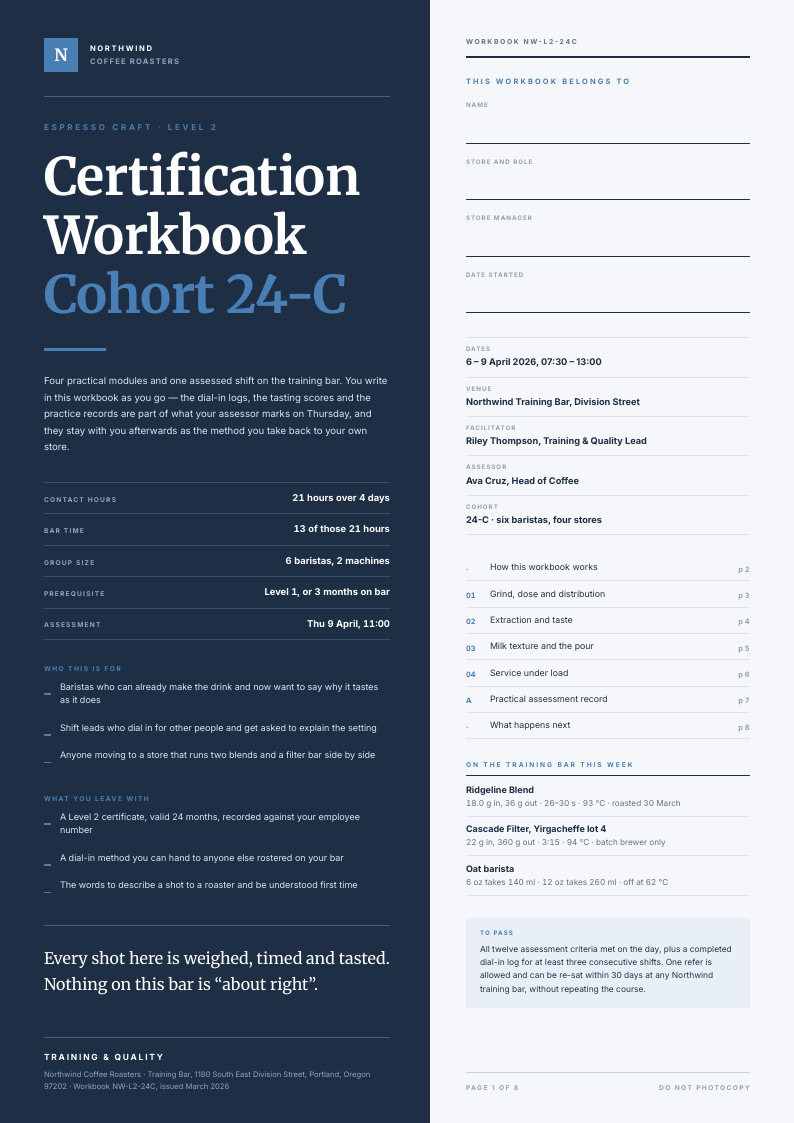 Dial In Rail course workbook template, page 1 of 8