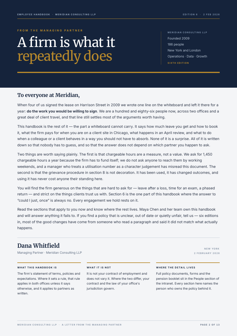 Brass Chapter employee handbook template, page 2 of 13