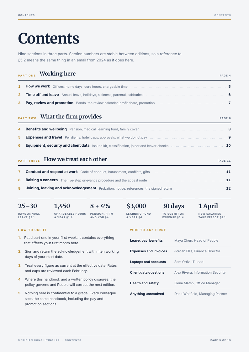 Brass Chapter employee handbook template, page 3 of 13
