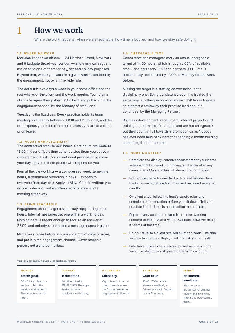 Brass Chapter employee handbook template, page 5 of 13