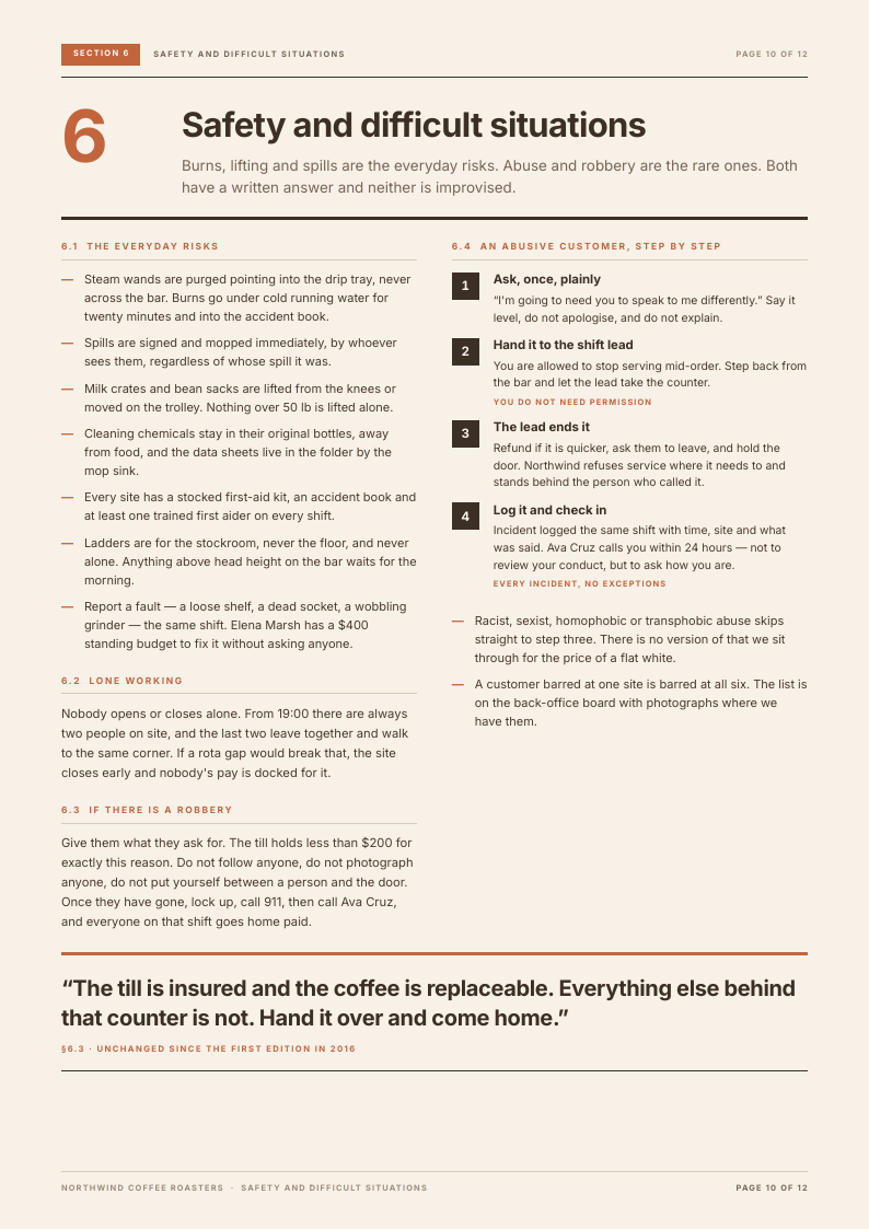 Counter Column employee handbook template, page 10 of 12