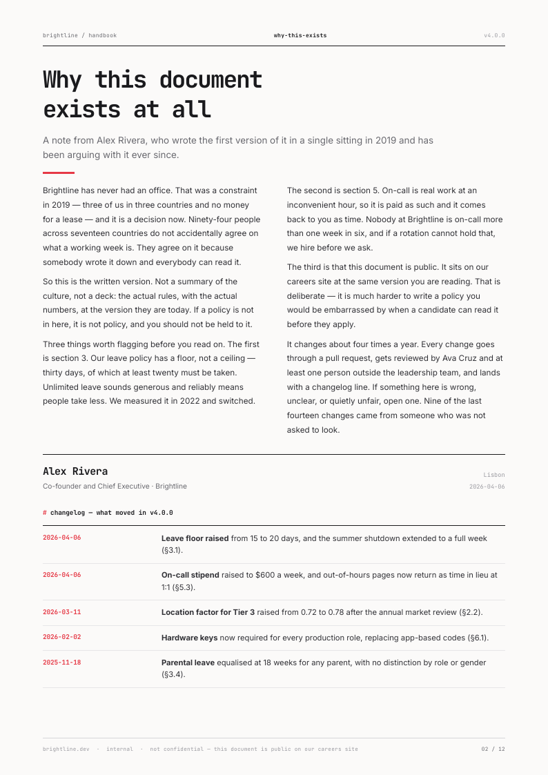 Mono Index employee handbook template, page 2 of 12