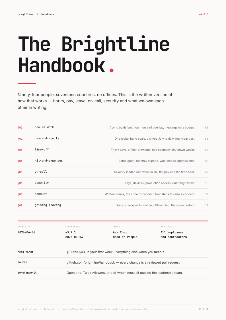 Mono Index employee handbook template, page 1 of 12