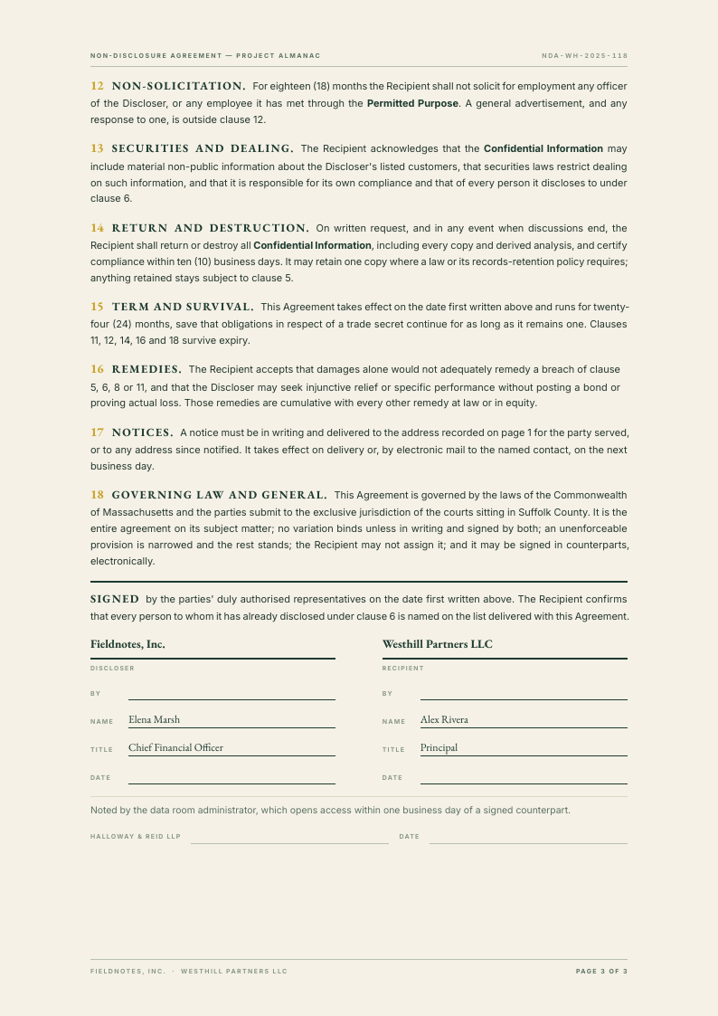 One Edge NDA template, page 3 of 3