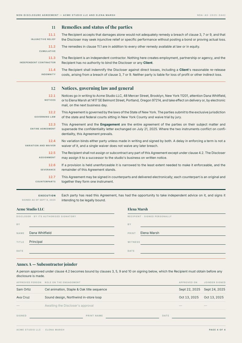 Shoulder Note NDA template, page 4 of 4