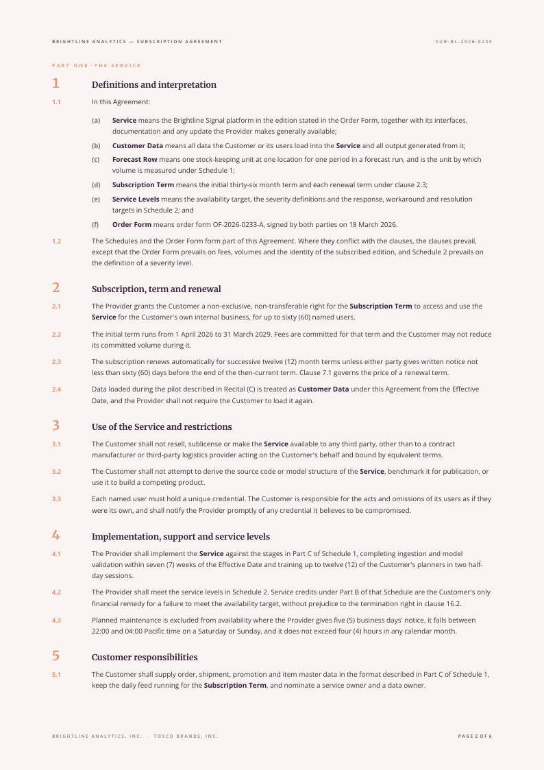Open Measure service agreement template, page 2 of 6