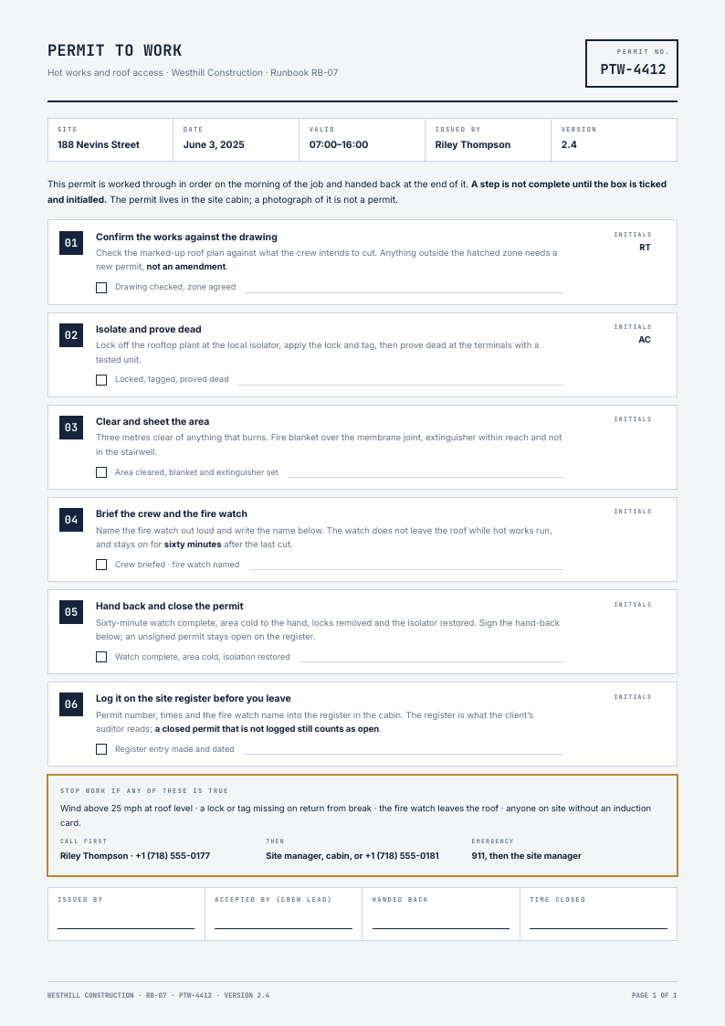 Step Cards — SOP & runbook template, Boxed form planner layout, rendered from live data