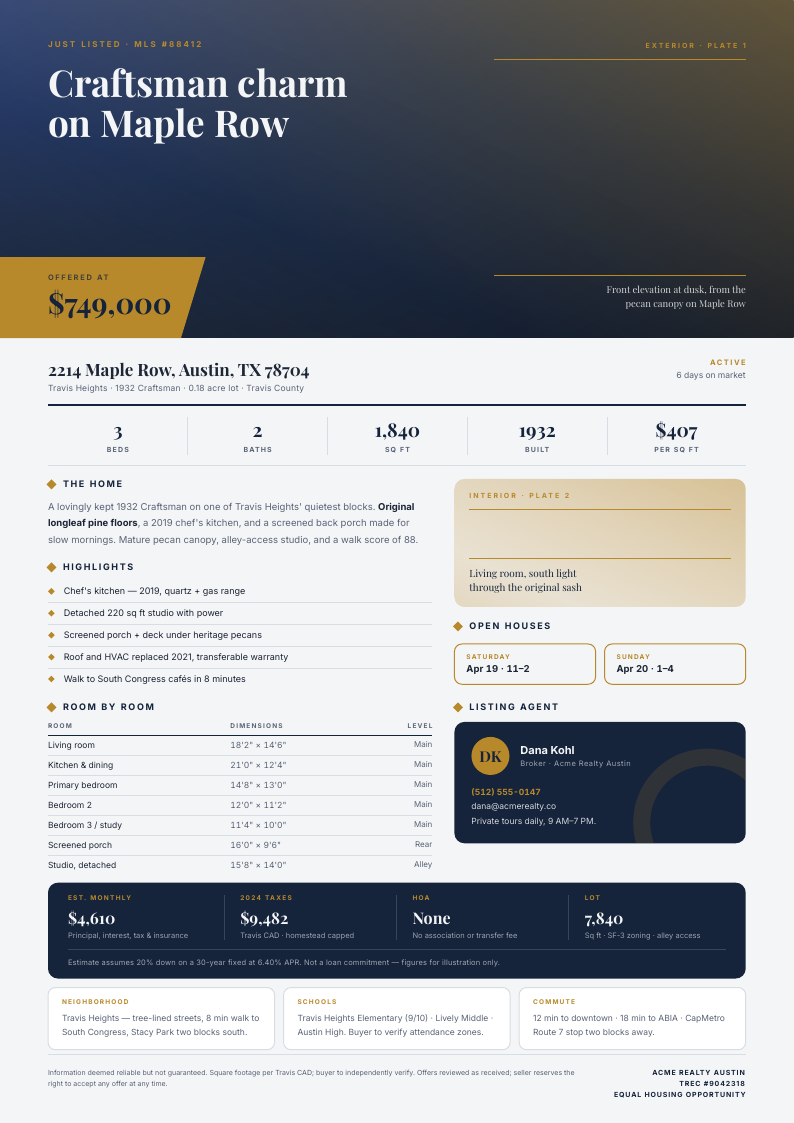 Twilight Hero — property flyer template, Full-bleed hero layout, rendered from live data