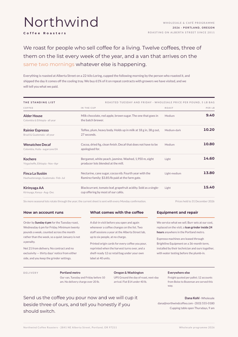 Standing Rule — company brochure template, Minimal, type-led layout, rendered from live data