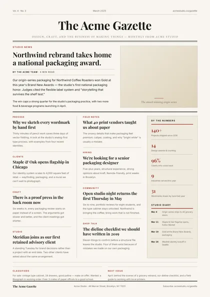 Gazette Masthead — Newsletter template, Newspaper masthead layout, rendered from live data