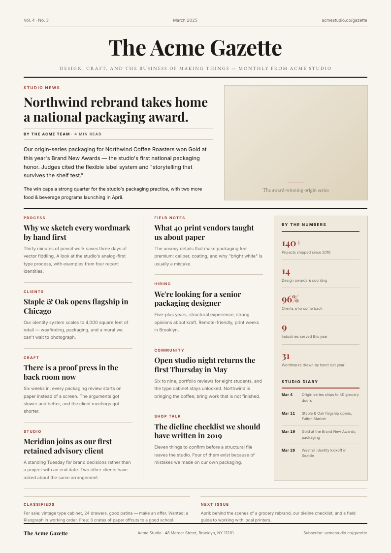 Gazette Masthead — newsletter template, Newspaper masthead layout, rendered from live data